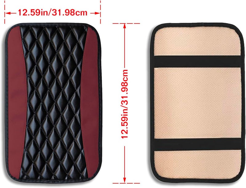 Couslcd Auto Center Console Pad, Universal Waterproof Armrest Seat Box Cover, Car Interior Accessories, Leather Auto Armrest Cover Protector for Most Vehicle, SUV, Truck (Wine Red) - Image 2